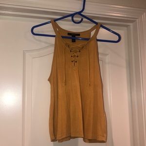 Forever 21 Halter Yellow Lace Up Tank Top